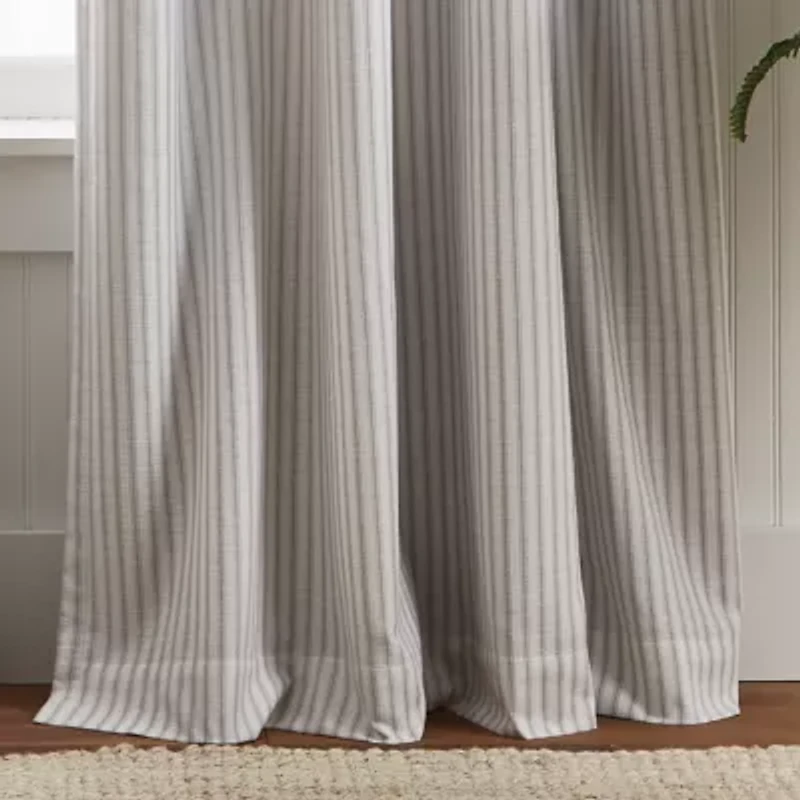 Martha Stewart Ticking Stripe Rod Pocket Back Tab Blackout Set of 2 Curtain Panel