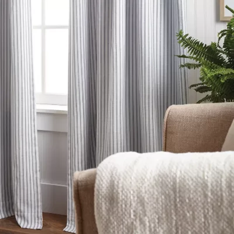 Martha Stewart Ticking Stripe Rod Pocket Back Tab Blackout Set of 2 Curtain Panel