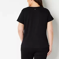 Xersion Womens Cotton Crew Neck Short Sleeve T-Shirt Plus