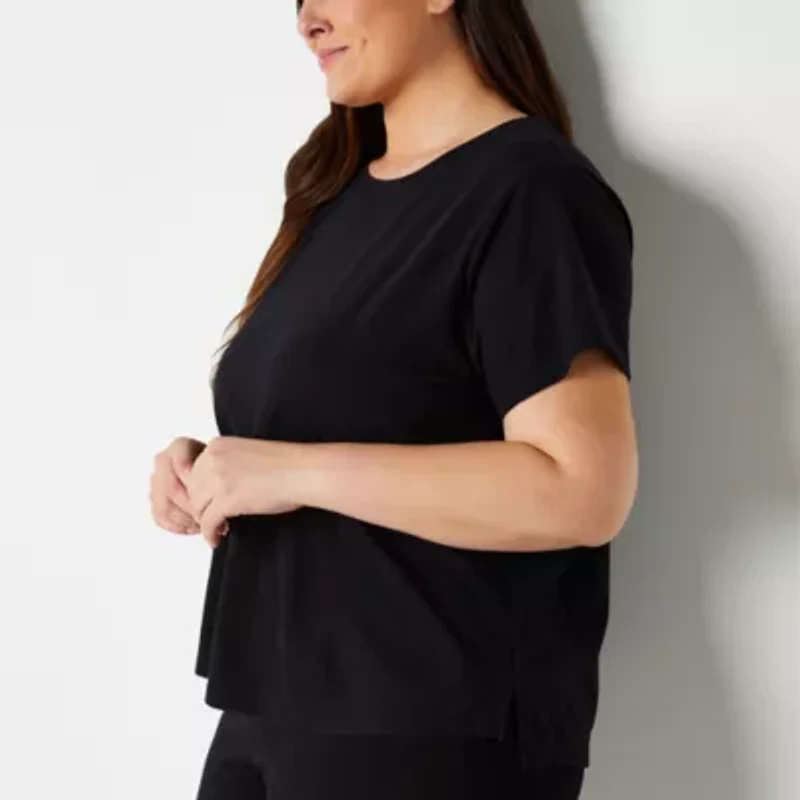 Xersion Womens Cotton Crew Neck Short Sleeve T-Shirt Plus