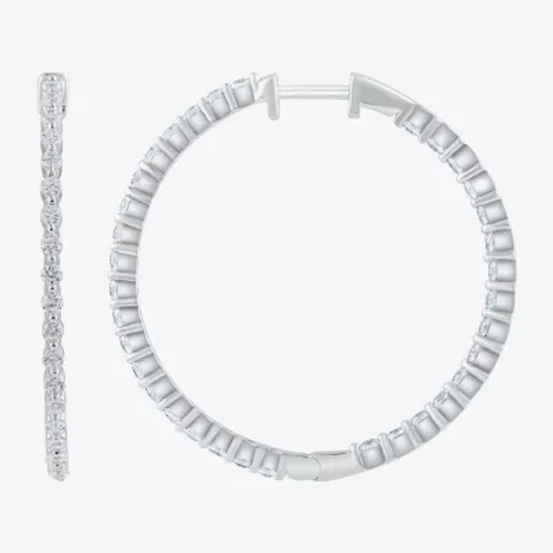 (H-I / Si2) Womens 1 1/2 CT. T.W. Lab Grown White Diamond 10K White Gold 33.2mm Hoop Earrings