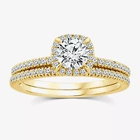 (F / VS2) Womens 1 CT. T.W. Lab Grown White Diamond 10K or 14K Gold Round Side Stone Halo Bridal Set