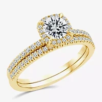 (F / VS2) Womens 1 CT. T.W. Lab Grown White Diamond 10K or 14K Gold Round Side Stone Halo Bridal Set