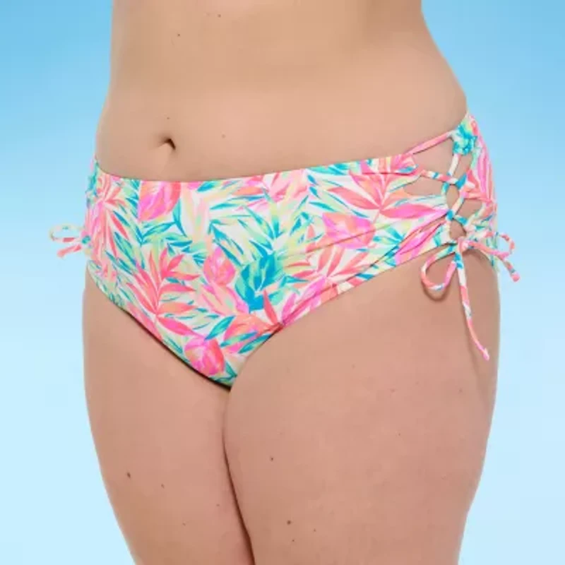 Decree Womens Leaf Juniors Plus High Waist Bikini Swimsuit Bottom