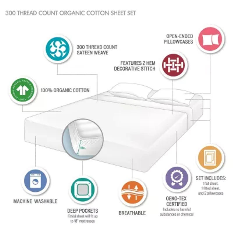 Madison Park Organic Cotton 300tc Deep Pocket Sheet Set