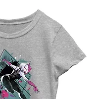 Disney Collection Little & Big Kid Girls Crew Neck Short Sleeve Regular Fit Marvel Spiderman Graphic T-Shirt
