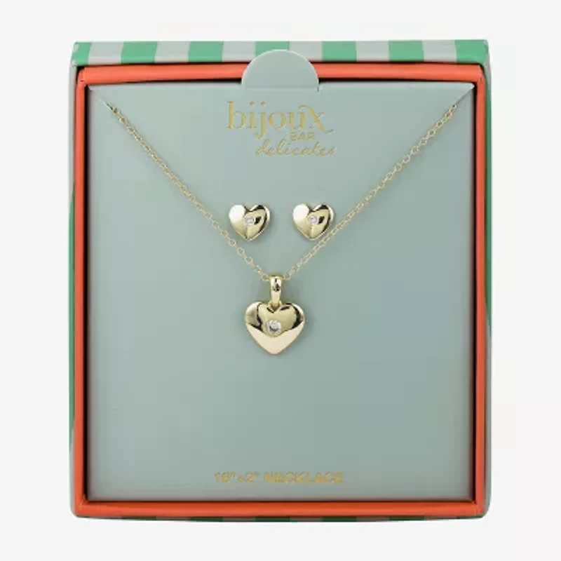 Bijoux Bar Delicates Womens Cubic Zirconia Heart 2-pc. Jewelry Set