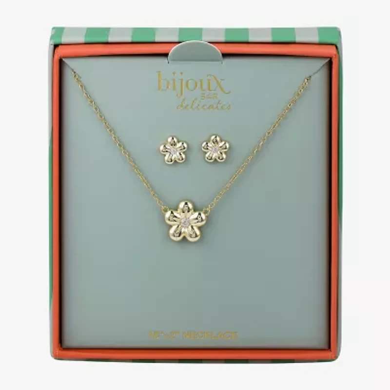 Bijoux Bar Delicates Womens Cubic Zirconia Flower 2-pc. Jewelry Set