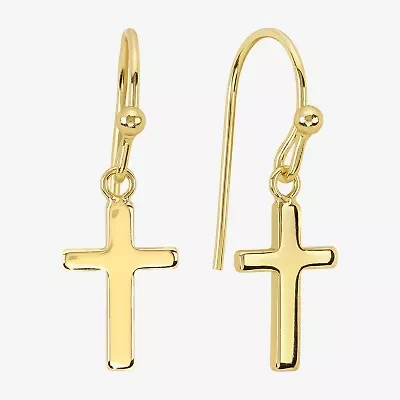 Silver Reflections Womens 14K Gold Over Brass Cross Drop Earrings