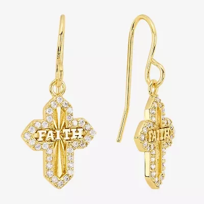 Silver Reflections Womens Cubic Zirconia 14K Gold Over Brass Cross Drop Earrings