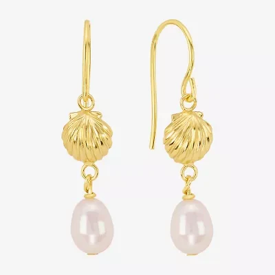 Silver Reflections Womens White Simulated Pearl 14K Gold Over Brass Drop Earrings