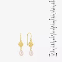 Silver Reflections Womens White Simulated Pearl 14K Gold Over Brass Drop Earrings