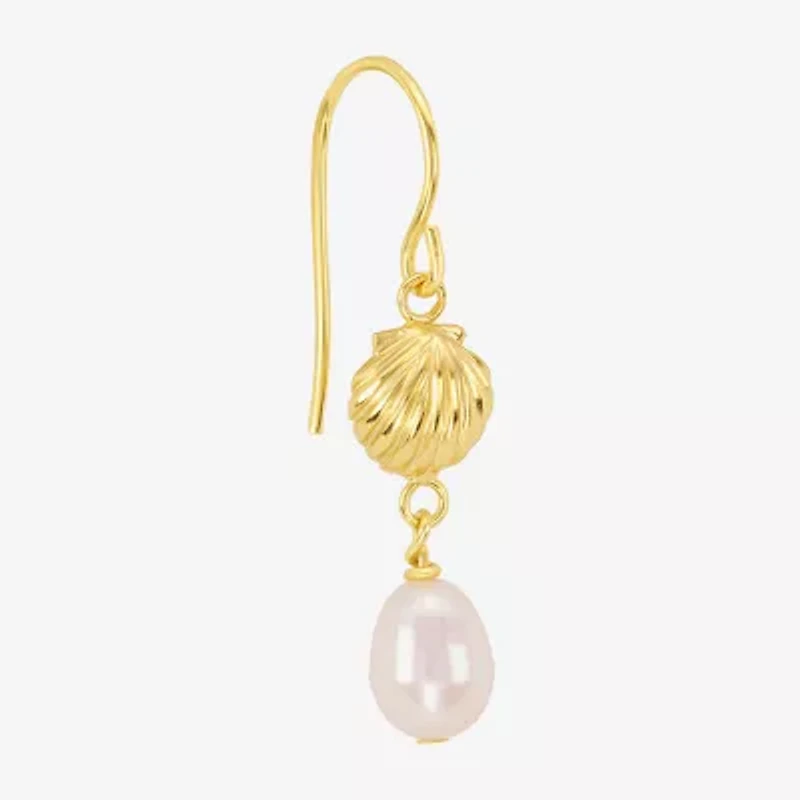 Silver Reflections Womens White Simulated Pearl 14K Gold Over Brass Drop Earrings