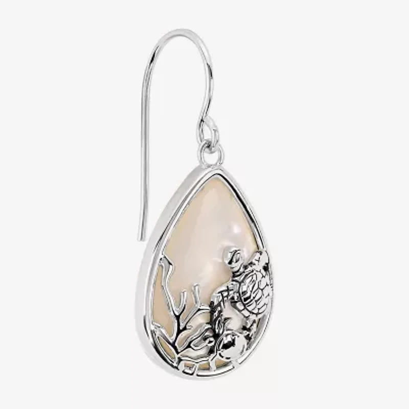 Silver Reflections Womens White Mother Of Pearl Simulated Pearl Pure Silver Over Brass Drop Earrings