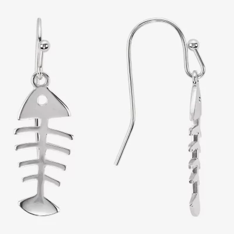 Silver Reflections Bone Fish Womens Pure Silver Over Brass Drop Earrings