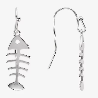 Silver Reflections Bone Fish Womens Pure Silver Over Brass Drop Earrings