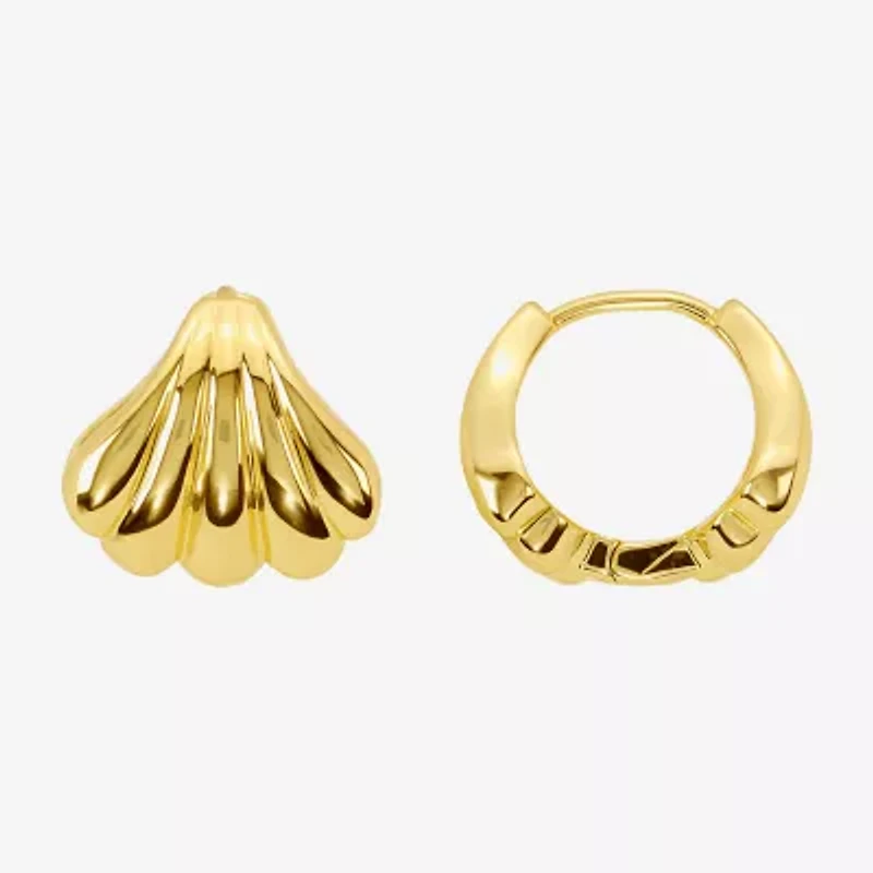 Silver Reflections Shell Womens 14K Gold Over Brass 13.2mm Hoop Earrings
