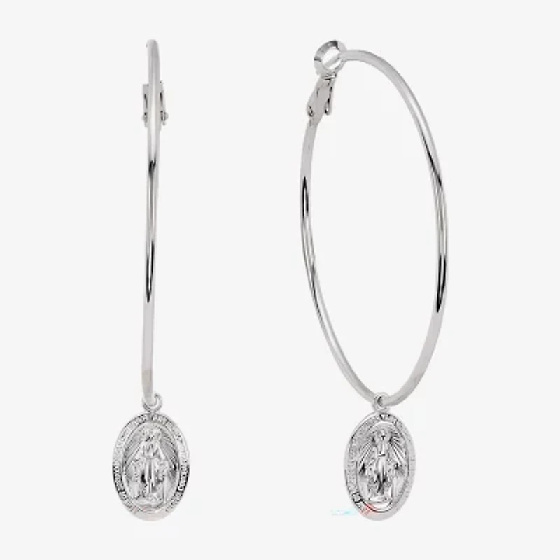 Silver Reflections Saint Mary Womens 64.5mm Hoop Earrings