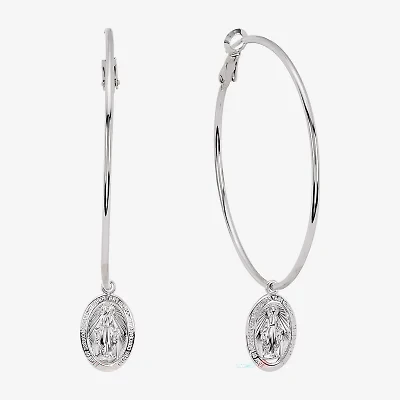 Silver Reflections Saint Mary Womens 64.5mm Hoop Earrings