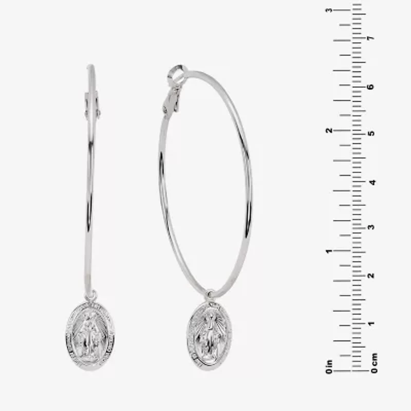 Silver Reflections Saint Mary Womens 64.5mm Hoop Earrings