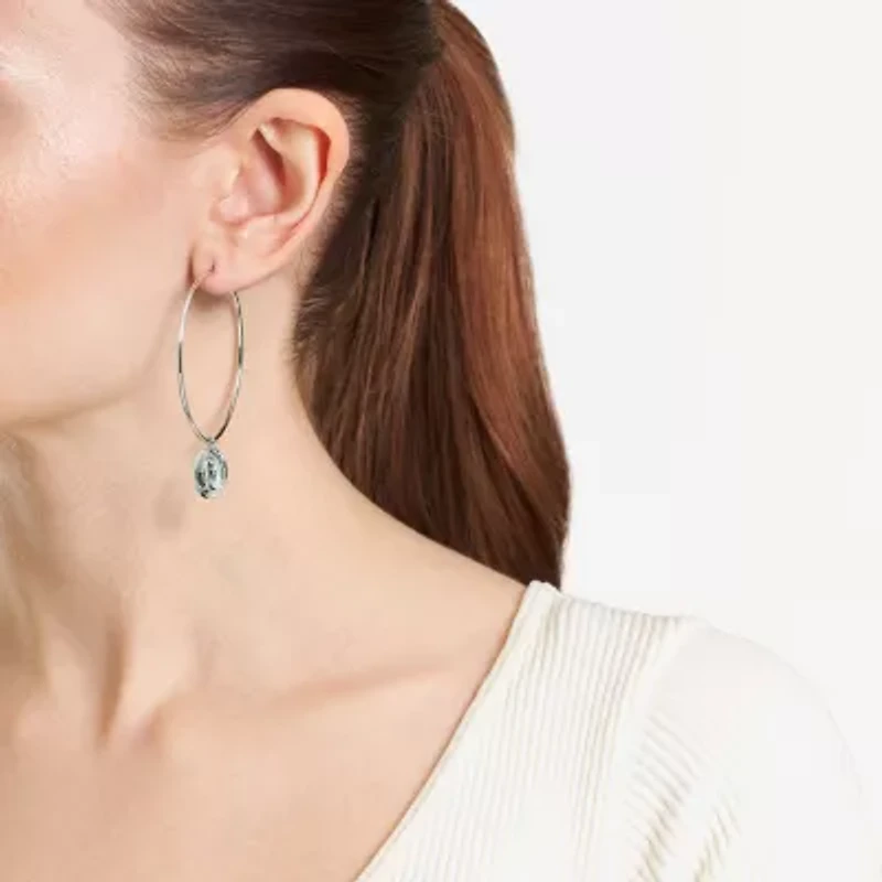 Silver Reflections Saint Mary Womens 64.5mm Hoop Earrings