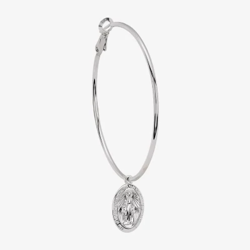 Silver Reflections Saint Mary Womens 64.5mm Hoop Earrings