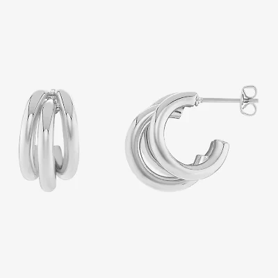 Silver Reflections Three Row Womens 15mm Hoop Earrings