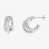 Silver Reflections Three Row Womens 15mm Hoop Earrings