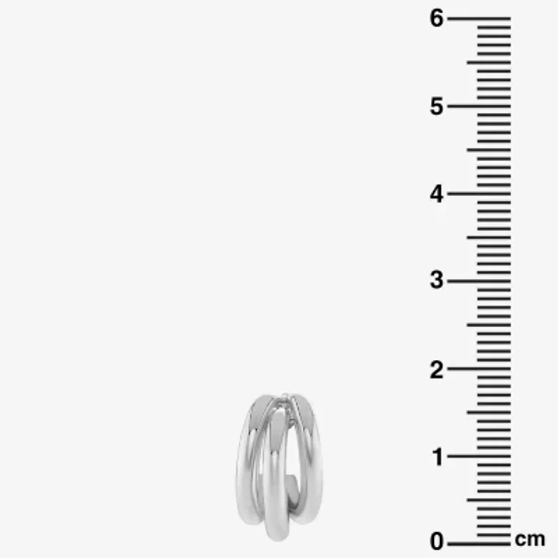 Silver Reflections Three Row Womens 15mm Hoop Earrings