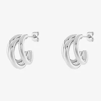 Silver Reflections Three Row Womens 15mm Hoop Earrings