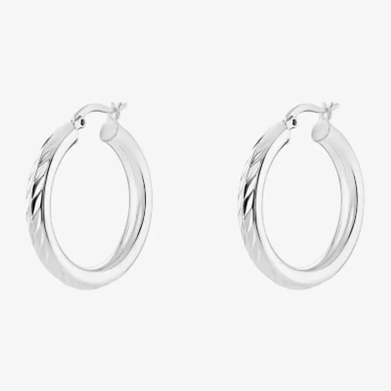 Silver Reflections Womens 30mm Hoop Earrings