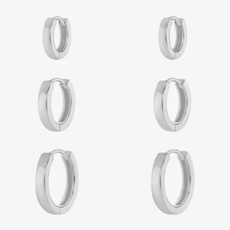 Silver Reflections Womens 3 Pair Earring Set