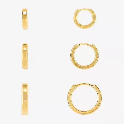 Silver Reflections Womens 18K Gold Over Brass 3 Pair Earring Set