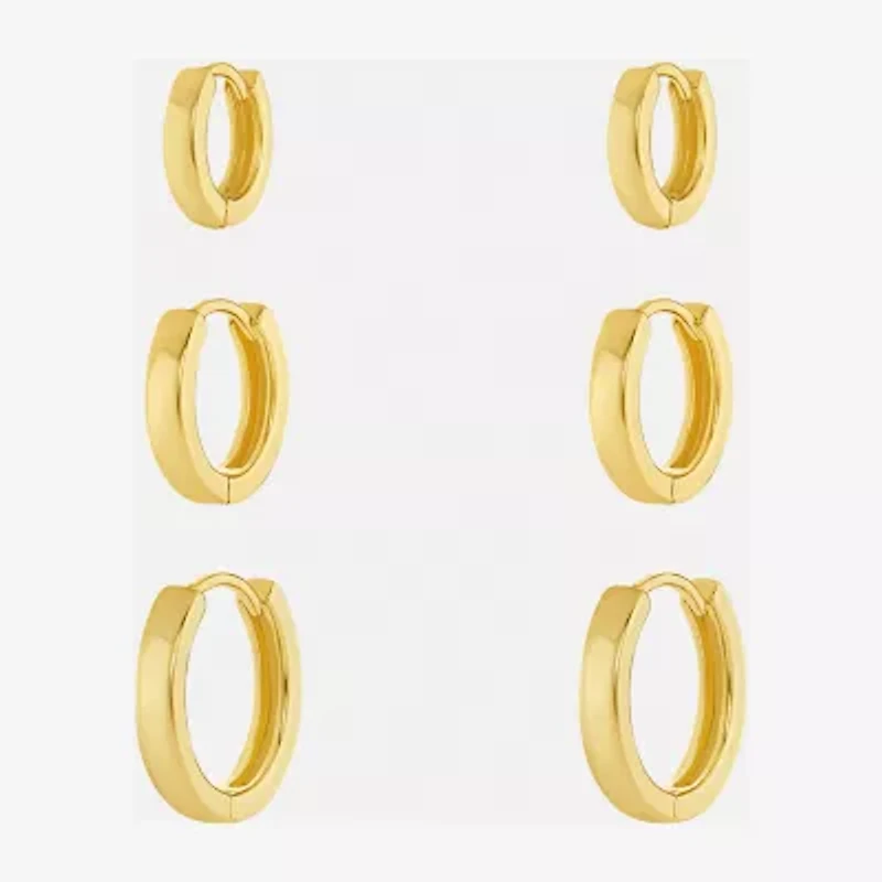 Silver Reflections Womens 18K Gold Over Brass 3 Pair Earring Set