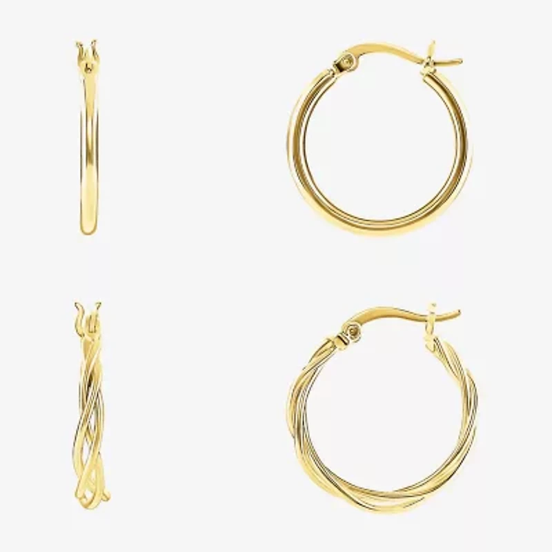 Silver Reflections Womens 18K Gold Over Brass 2 Pair Earring Set