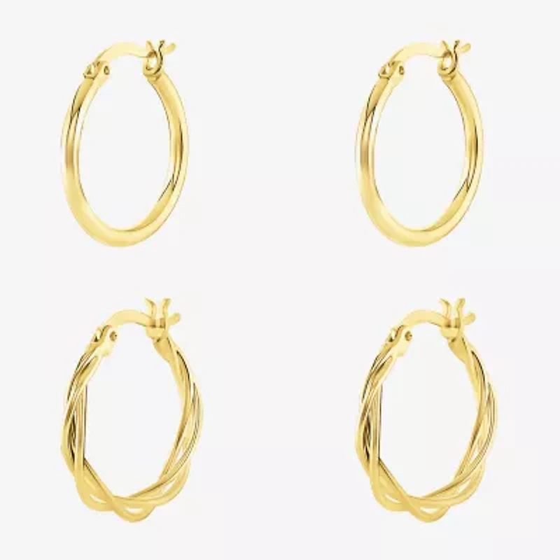 Silver Reflections Womens 18K Gold Over Brass 2 Pair Earring Set