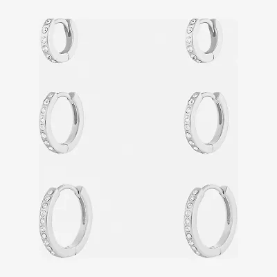 Sparkle Allure Womens White Crystal 3 Pair Earring Set