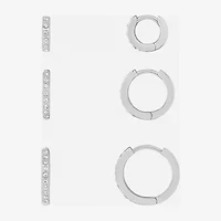 Sparkle Allure Womens White Crystal 3 Pair Earring Set