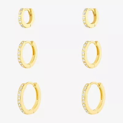Sparkle Allure Womens White Crystal 18K Gold Over Brass 3 Pair Earring Set