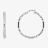 Silver Reflections Tube Diamond Cut Womens 50mm Hoop Earrings