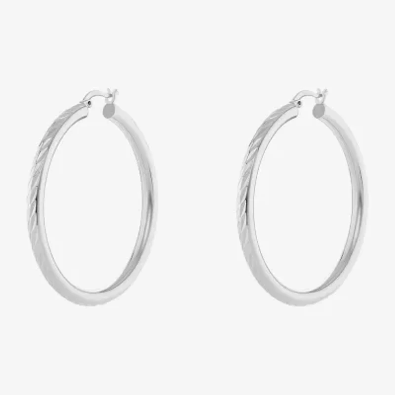 Silver Reflections Tube Diamond Cut Womens 50mm Hoop Earrings