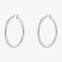 Silver Reflections Tube Diamond Cut Womens 50mm Hoop Earrings