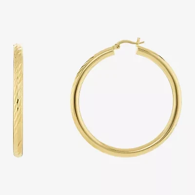 Silver Reflections Tube Diamond Cut Womens 14K Gold Over Brass 50mm Hoop Earrings