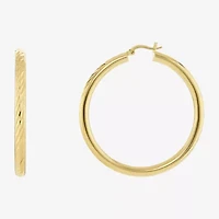 Silver Reflections Tube Diamond Cut Womens 14K Gold Over Brass 50mm Hoop Earrings