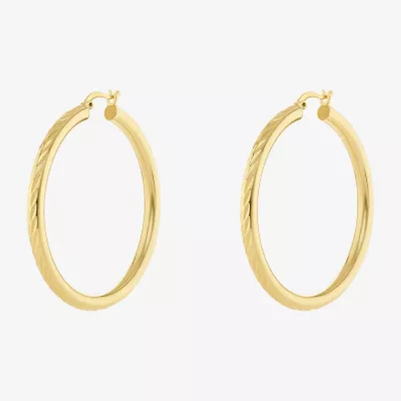 Silver Reflections Tube Diamond Cut Womens 14K Gold Over Brass 50mm Hoop Earrings