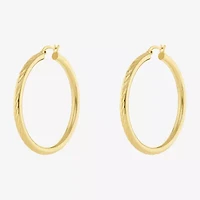 Silver Reflections Tube Diamond Cut Womens 14K Gold Over Brass 50mm Hoop Earrings