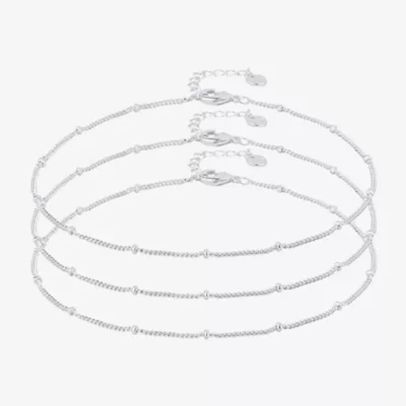 Silver Reflections Womens 10 Inch Solid Bead Ankle Bracelet
