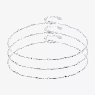 Silver Reflections Womens 10 Inch Solid Bead Ankle Bracelet