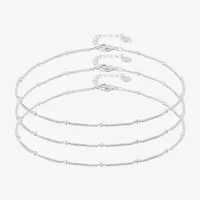 Silver Reflections Womens 10 Inch Solid Bead Ankle Bracelet