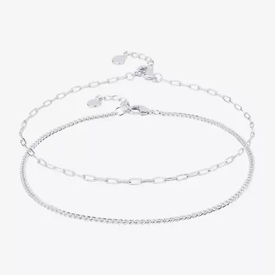 Silver Reflections Womens 10 Inch Solid Paperclip Ankle Bracelet